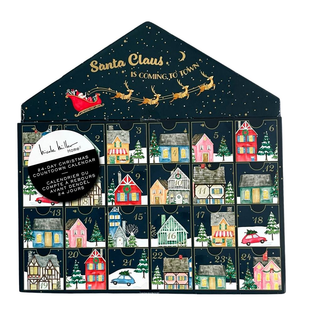 Nicole Miller Christmas Advent Calendar 24 Countdown Drawers Refillable New